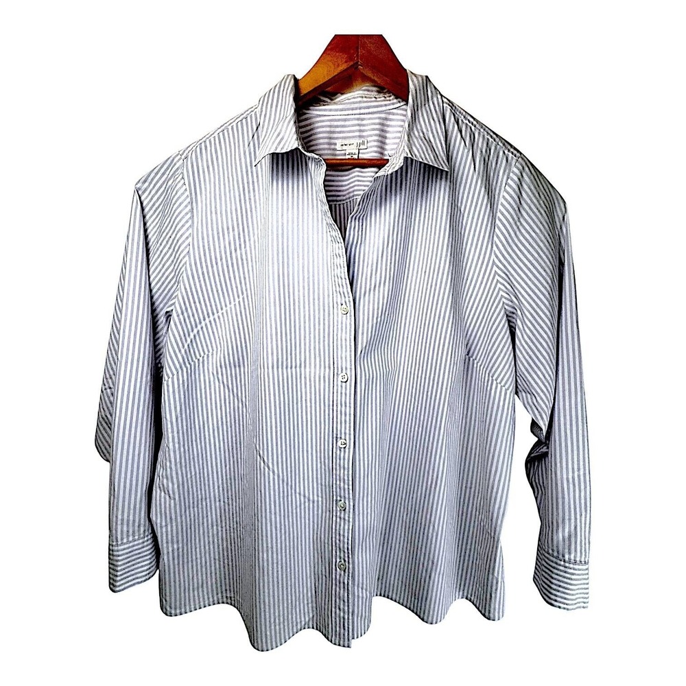 J Jill 'Perfect Shirt' Long Sleeve Button Down Purple White Striped Top Sz 3X - Picture 2 of 10